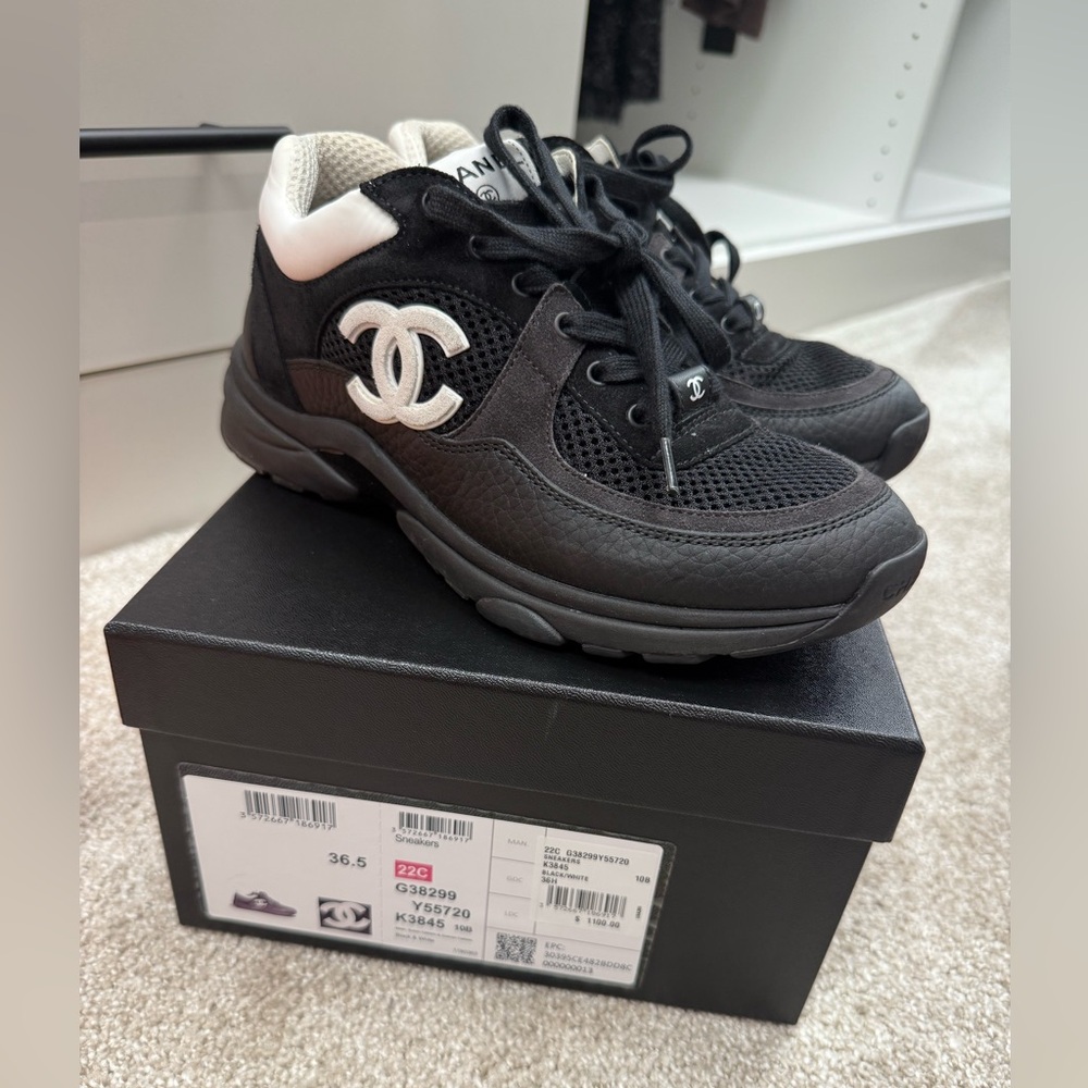 Chanel Black Athletic Shoes with White Emblem